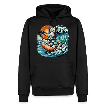 Surfen Sommer Hase Wellenreiten Abenteuer - Männer Premium Bio Hoodie - Schwarz - Vorne - Nico (187cm)