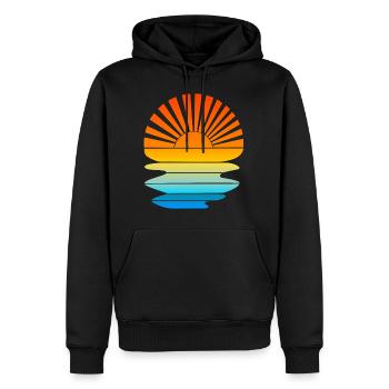 Retro Sonnuntergang mit Wellen - Männer Premium Bio Hoodie - Schwarz - Vorne - Nico (187cm)