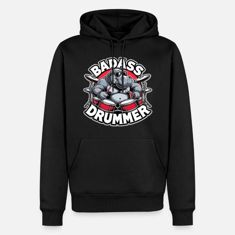 Badass Drummer Hippo Cool Gift - Sweat à capuche Premium bio Homme - noir