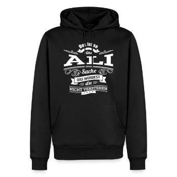 ALI, DER KATALYSATOR FÜR DEINEN ERFOLG - Männer Premium Bio Hoodie - Schwarz - Vorne - Nico (187cm)