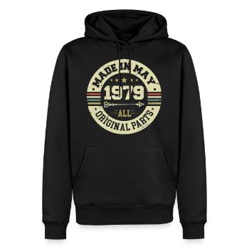 Mai 1979 Anniversaire Mai 1979 Anniversaire Mai 1979 - Sweat à capuche Premium bio Homme - noir - Devant - Nico (187cm)