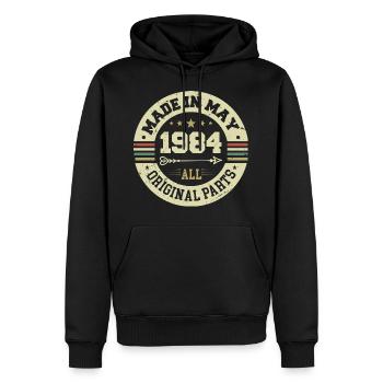 Mai 1984 Anniversaire Mai 1984 Anniversaire Mai 1984 - Sweat à capuche Premium bio Homme - noir - Devant - Nico (187cm)