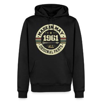Mai 1961 Anniversaire Mai 1961 Anniversaire Mai 1961 - Sweat à capuche Premium bio Homme - noir - Devant - Nico (187cm)
