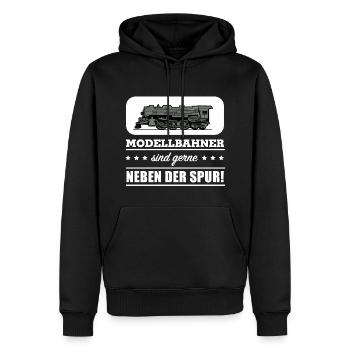Modellbahner sind gerne neben der Spur! - Männer Premium Bio Hoodie - Schwarz - Vorne - Nico (187cm)