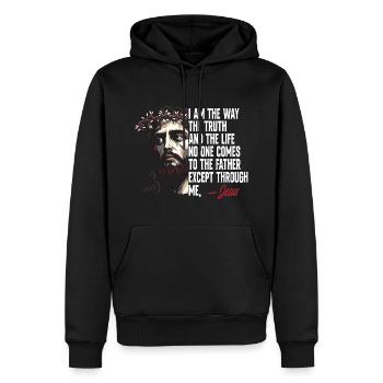 Je suis le chemin La Vérité et la Vie Jésus-Christ - Sweat à capuche Premium bio Homme - noir - Devant - Nico (187cm)