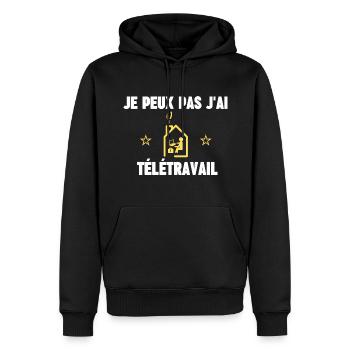 je peux pas j'ai télétravail - Sweat à capuche Premium bio Homme - noir - Devant - Nico (187cm)