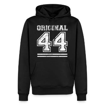 Original 44 Joyeux 44ème anniversaire Idée cadeau - Sweat à capuche Premium bio Homme - noir - Devant - Nico (187cm)
