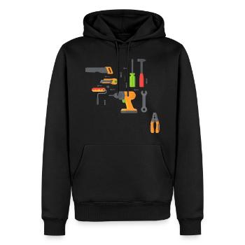 Boîte à outils, Bricoleur - Sweat à capuche Premium bio Homme - noir - Devant - Nico (187cm)