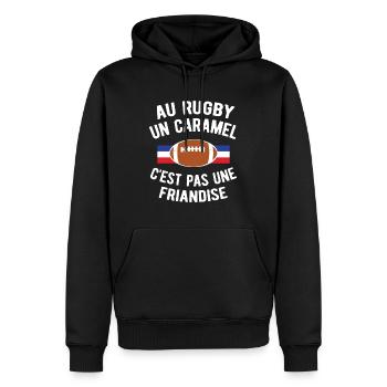 AU RUGBY UN CARAMEL C'EST PAS UNE FRIANDISE - Sweat à capuche Premium bio Homme - noir - Devant - Nico (187cm)