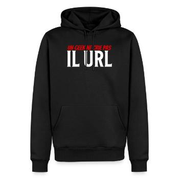 un geek ne crie pas il url - Sweat à capuche Premium bio Homme - noir - Devant - Nico (187cm)