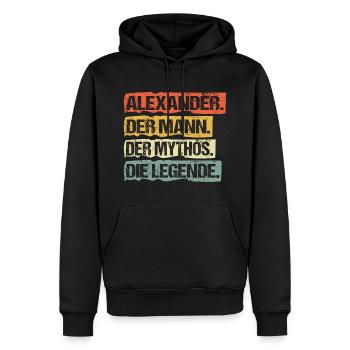 Alexander der mann der mytho die legende - Männer Premium Bio Hoodie - Schwarz - Vorne - Nico (187cm)