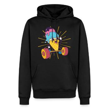Crème Glacée Musculation Squat Crème glacée Fitness kawaii - Sweat à capuche Premium bio Homme - noir - Devant - Nico (187cm)