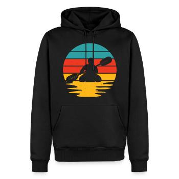 Pagayeurs au bord de la rivière au coucher du soleil - Sweat à capuche Premium bio Homme - noir - Devant - Nico (187cm)