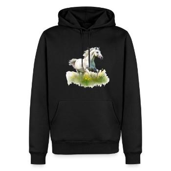 Realistisches Gemälde im Stil des weißen Pferdes auf einer Wiese - Männer Premium Bio Hoodie - Schwarz - Vorne - Nico (187cm)