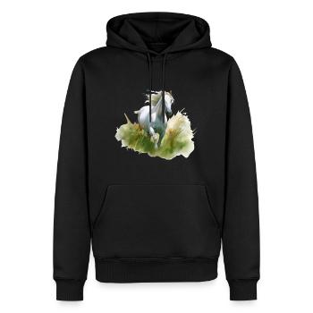 Realistisches Gemälde im Stil des weißen Pferdes auf einer Wiese - Männer Premium Bio Hoodie - Schwarz - Vorne - Nico (187cm)