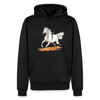 Realistisches Gemälde im Stil des weißen Pferdes auf einer Wiese - Männer Premium Bio Hoodie - Schwarz - Vorne - Nico (187cm)