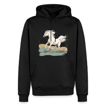 Cheval blanc style peinture réaliste dans un pré - Sweat à capuche Premium bio Homme - noir - Devant - Nico (187cm)