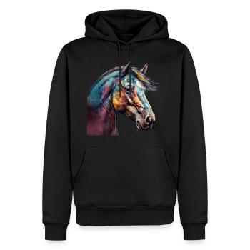 Idée passion chevaux cavalière aquarelle splash - Sweat à capuche Premium bio Homme - noir - Devant - Nico (187cm)