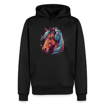 Idée passion chevaux cavalière aquarelle splash - Sweat à capuche Premium bio Homme - noir - Devant - Nico (187cm)
