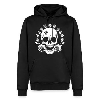 Horreur Crâne Crâne Art Crâne Gothique Heavy Metal - Sweat à capuche Premium bio Homme - noir - Devant - Nico (187cm)
