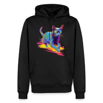 Néon de chat coloré - Sweat à capuche Premium bio Homme - noir - Devant - Nico (187cm)