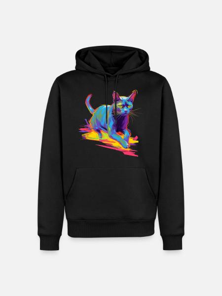 Bunte Katze Neon - Männer Premium Bio Hoodie - Schwarz