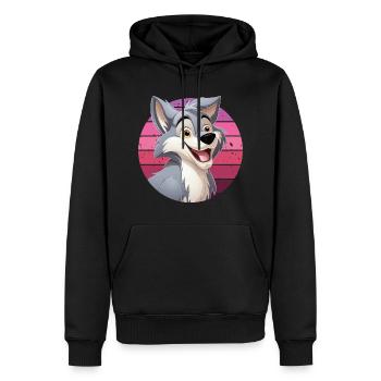 Wolf Lacht Cartoon Comic Wolfskopf Wölfe Süß - Männer Premium Bio Hoodie - Schwarz - Vorne - Nico (187cm)