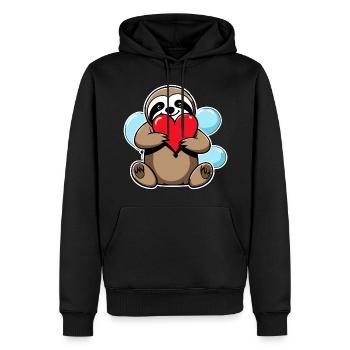 Faultier Herz Illustration Valentinstag - Männer Premium Bio Hoodie - Schwarz - Vorne - Nico (187cm)