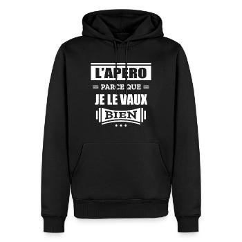 L'APÉRO PARCE QUE JE LE VAUX BIEN - Sweat à capuche Premium bio Homme - noir - Devant - Nico (187cm)