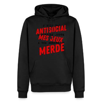 J suis pas antisocial - Sweat à capuche Premium bio Homme - noir - Devant - Nico (187cm)