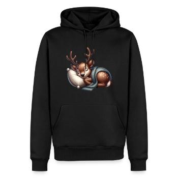 Le renne dort doux - Sweat à capuche Premium bio Homme - noir - Devant - Nico (187cm)