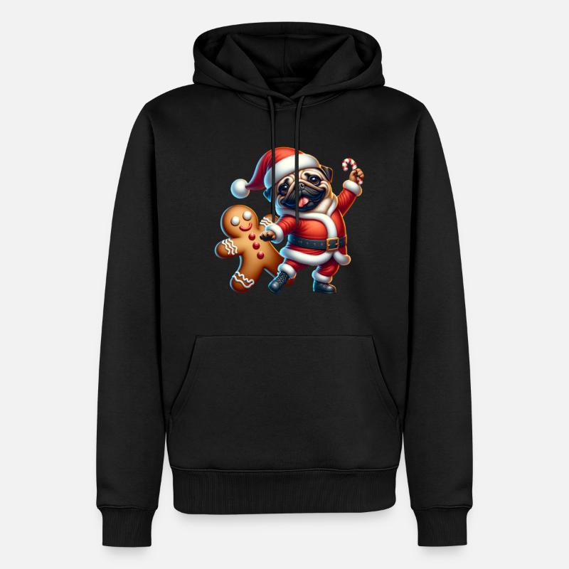 Mops Weihnachtsmann Lebkuchen - Männer Premium Bio Hoodie - Schwarz