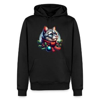 Cat Noël Hiver - Sweat à capuche Premium bio Homme - noir - Devant - Nico (187cm)