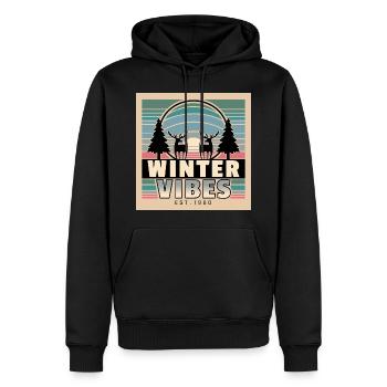 Ambiance hivernale : Coucher de soleil rétro et nature - Sweat à capuche Premium bio Homme - noir - Devant - Nico (187cm)