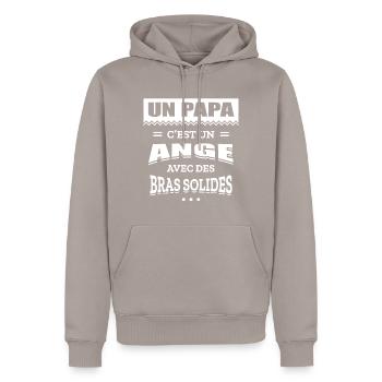 UN PAPA C'EST UN ANGE AVEC DES BRAS SOLIDES - Sweat à capuche Premium bio Homme - taupe - Devant - Nico (187cm)