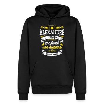 ALEXANDRE UN NOM UNE FIERTÉ AUCUN RIVAL - Sweat à capuche Premium bio Homme - noir - Devant - Nico (187cm)