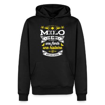 MILO UN NOM UNE FIERTÉ AUCUN RIVAL - Sweat à capuche Premium bio Homme - noir - Devant - Nico (187cm)