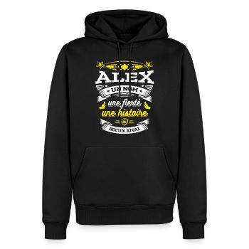 ALEX UN NOM UNE FIERTÉ AUCUN RIVAL - Sweat à capuche Premium bio Homme - noir - Devant - Nico (187cm)