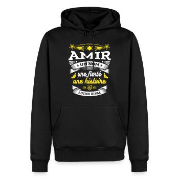 AMIR UN NOM UNE FIERTÉ AUCUN RIVAL - Sweat à capuche Premium bio Homme - noir - Devant - Nico (187cm)