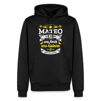 MATEO UN NOM UNE FIERTÉ AUCUN RIVAL - Sweat à capuche Premium bio Homme - noir - Devant - Nico (187cm)