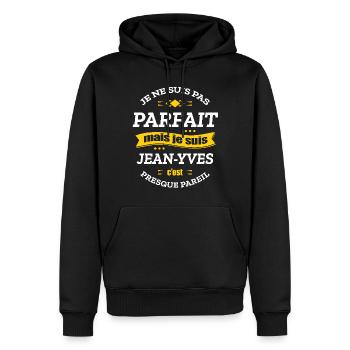 JEAN-YVES PARFAIT - PRENOM JEAN-YVES - Sweat à capuche Premium bio Homme - noir - Devant - Nico (187cm)
