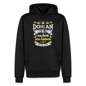 DORIAN UN NOM UNE FIERTÉ AUCUN RIVAL - Sweat à capuche Premium bio Homme - noir - Devant - Nico (187cm)