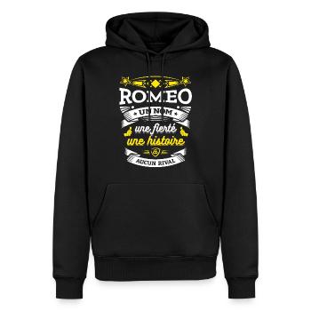 ROMEO UN NOM UNE FIERTÉ AUCUN RIVAL - Sweat à capuche Premium bio Homme - noir - Devant - Nico (187cm)