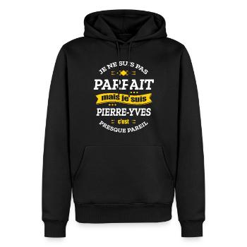 PIERRE-YVES PARFAIT - PRENOM PIERRE-YVES - Sweat à capuche Premium bio Homme - noir - Devant - Nico (187cm)