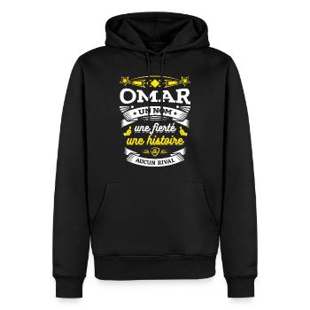 OMAR UN NOM UNE FIERTÉ AUCUN RIVAL - Sweat à capuche Premium bio Homme - noir - Devant - Nico (187cm)
