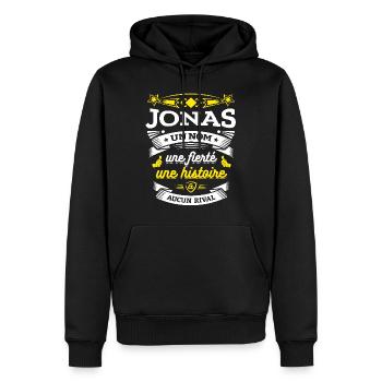 JONAS UN NOM UNE FIERTÉ AUCUN RIVAL - Sweat à capuche Premium bio Homme - noir - Devant - Nico (187cm)