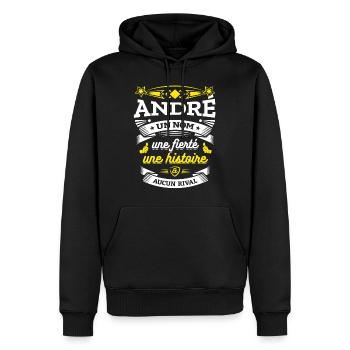 ANDRÉ UN NOM UNE FIERTÉ AUCUN RIVAL - Sweat à capuche Premium bio Homme - noir - Devant - Nico (187cm)