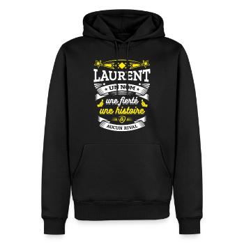 LAURENT UN NOM UNE FIERTÉ AUCUN RIVAL - Sweat à capuche Premium bio Homme - noir - Devant - Nico (187cm)