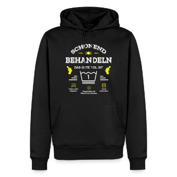 SCHONEND BEHANDELN 1 JAHR GEBURTSTAG BABY - Männer Premium Bio Hoodie - Schwarz - Vorne - Nico (187cm)