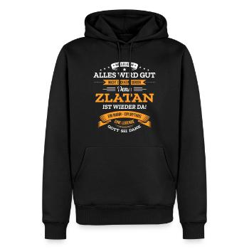 ALLES WIRD GUT, DIE LEGENDE ZLATAN IST DA - Männer Premium Bio Hoodie - Schwarz - Vorne - Nico (187cm)